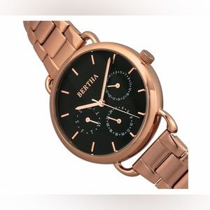 Bertha Gwen Ladies Watch w/Day/Date - Rose Gold/Black